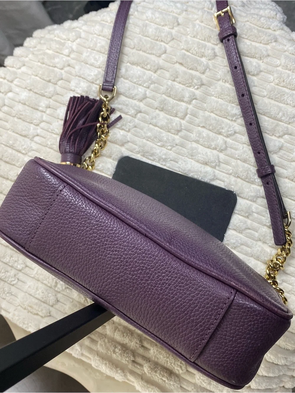 Michael Kors Ginny Camera Bag Plum Purple Pebbled Leather Crossbody Purse Tassel